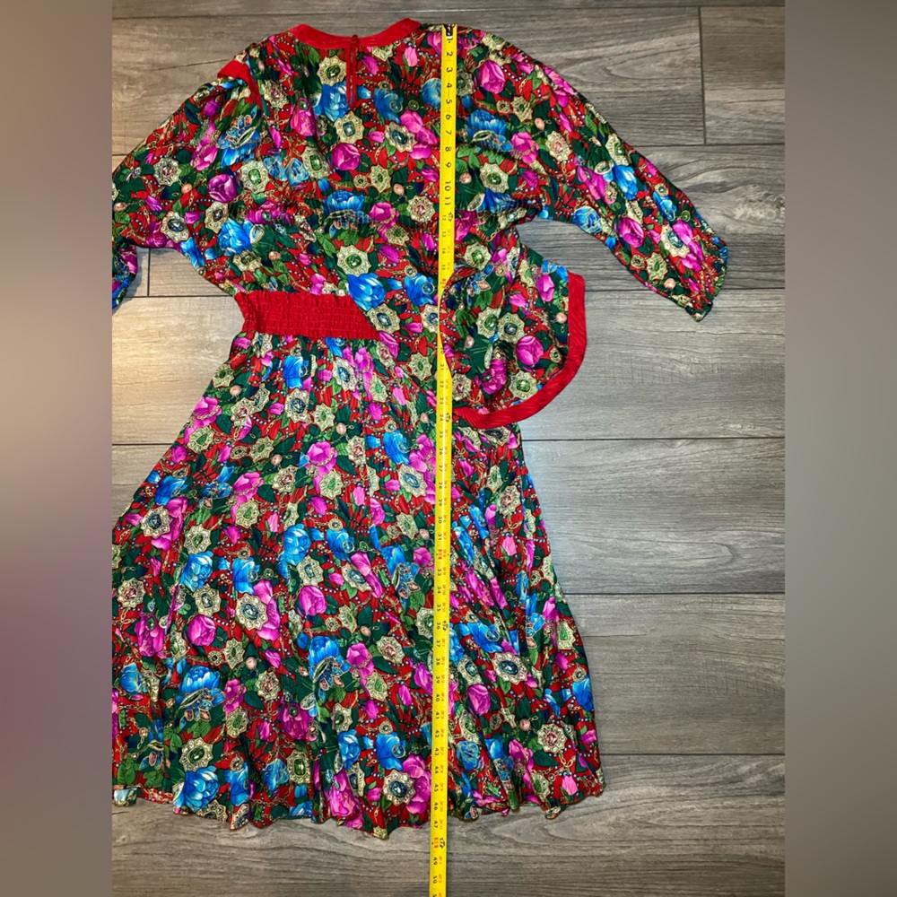 EUC True Vintage 1980s Diane Freis 100% Silk Bright Floral Maxi Dress - Picture 12 of 13